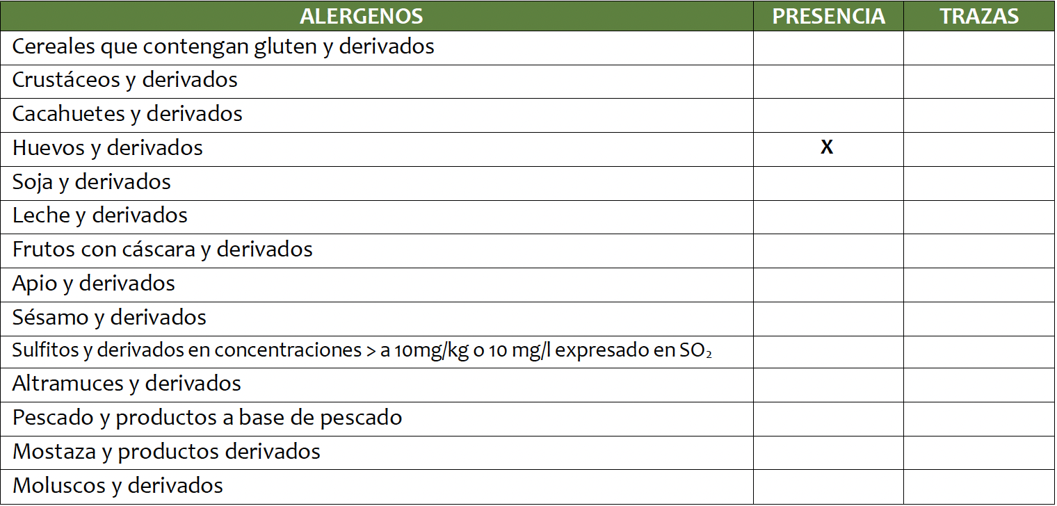 Alérgenos tortilla a granel